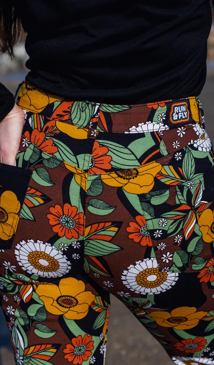 SIZE 24'' Waist* - 70's Black Floral High Waisted Bell Bottom Flares