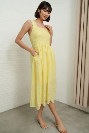 SOLEIL Sleeveless Eyelet Midi Dress (Yellow)
