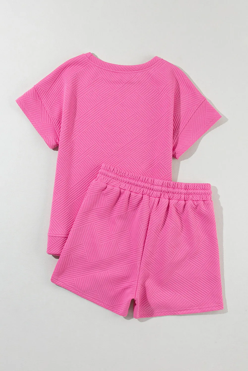Solid Textured Drawstring Shorts Set
