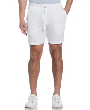 Solid Textured Pull On Drawstring Shorts