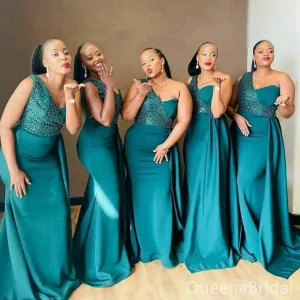 Sparkle One Shoulder Mermaid Plunging Long Bridesmaid Dresses , BDS0193