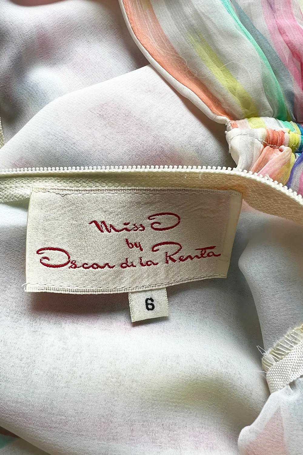 Spectacular 1970s Oscar de la Renta One Shoulder Lightweight Chiffon Rainbow Stripe Dress