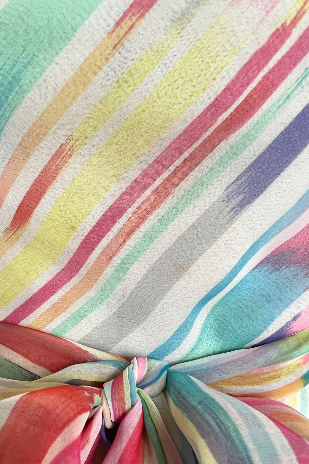 Spectacular 1970s Oscar de la Renta One Shoulder Lightweight Chiffon Rainbow Stripe Dress