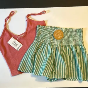Splendid Medium SET Tank AND Sundown Shorts Rib Tank Cropped Smocked Shorts NWT