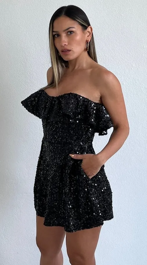 Spread Your Shine Black Sequins Romper