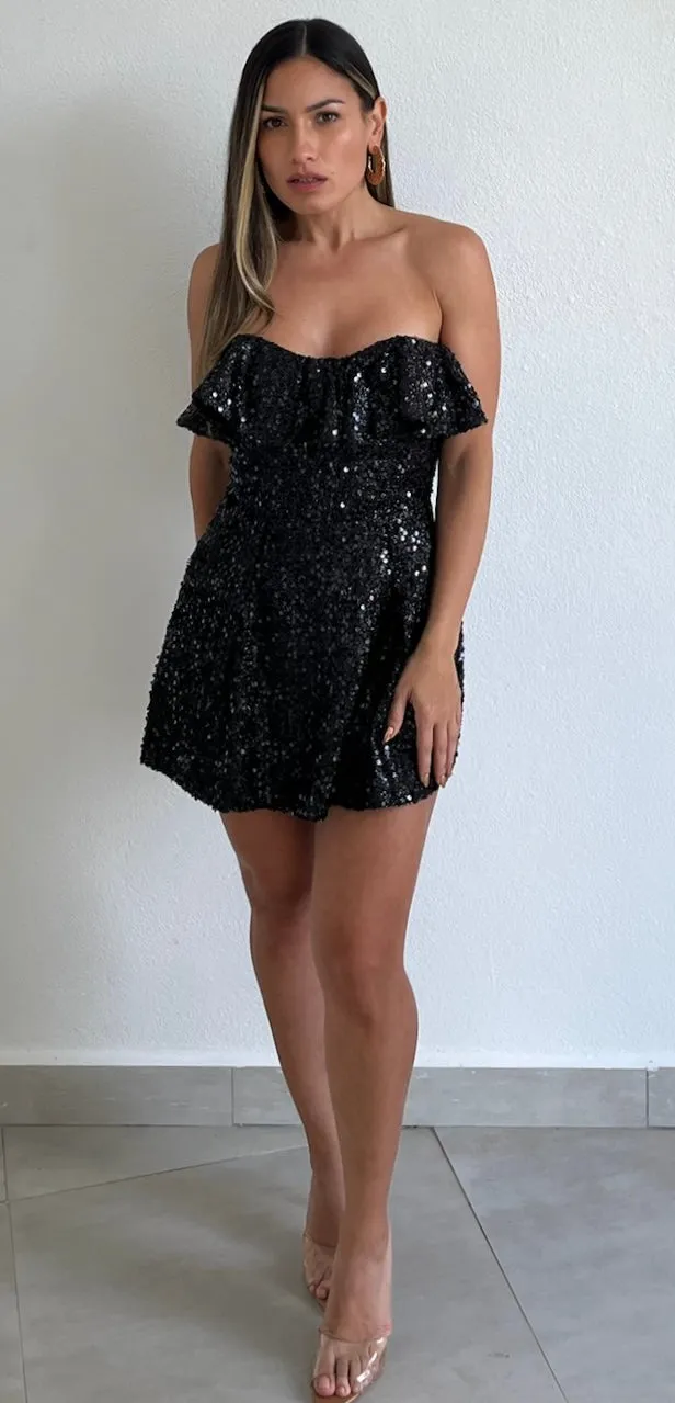 Spread Your Shine Black Sequins Romper