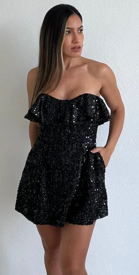 Spread Your Shine Black Sequins Romper