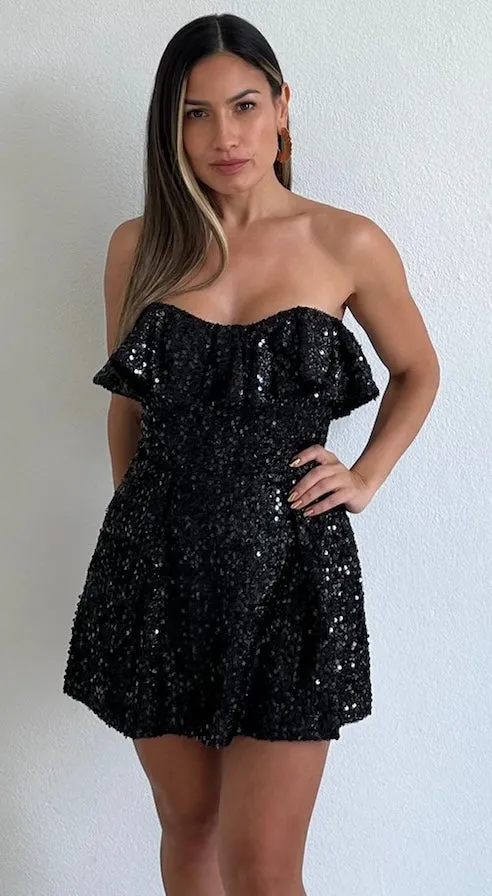 Spread Your Shine Black Sequins Romper