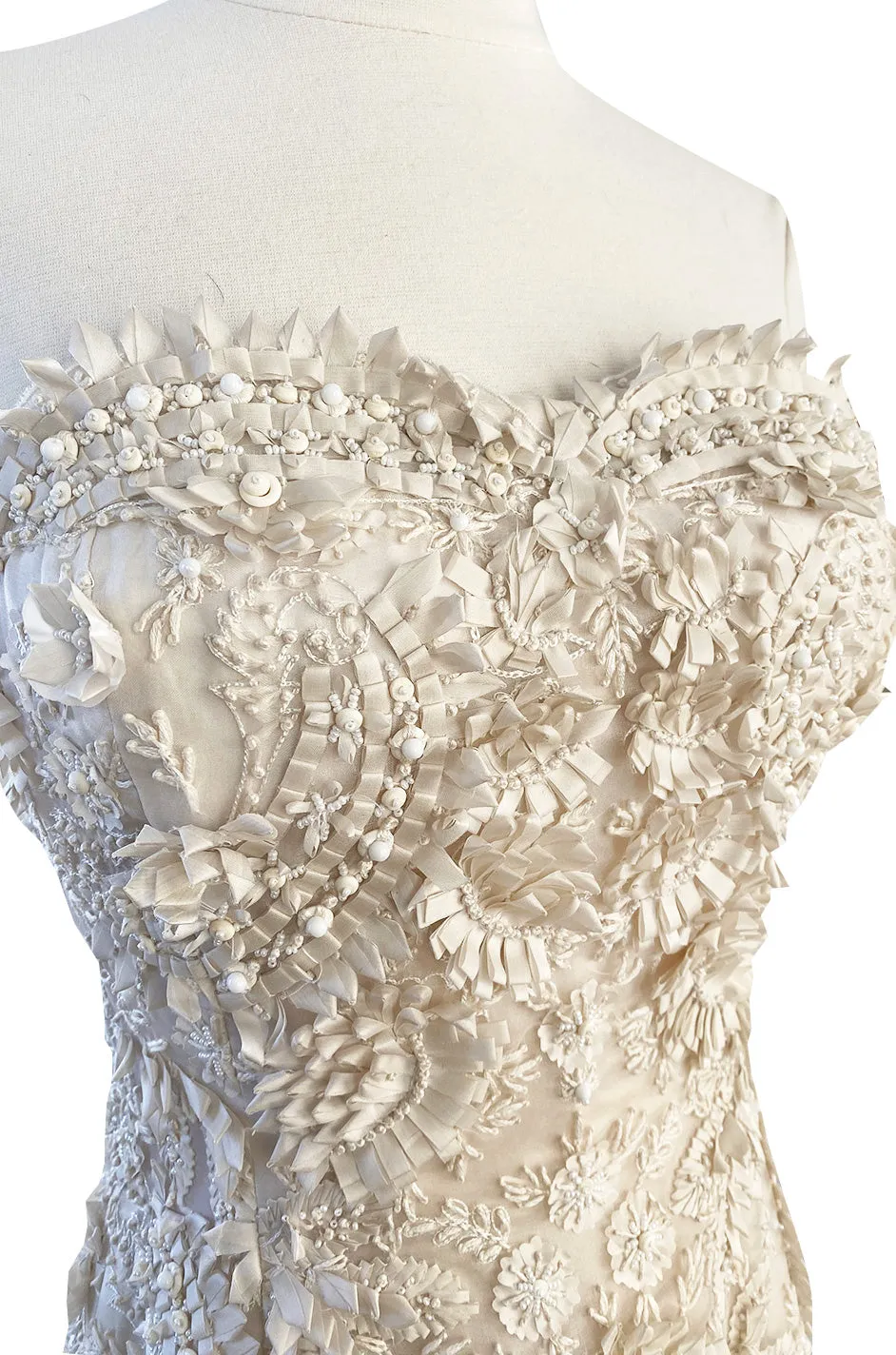 Spring 2008 Oscar De La Renta Embroidered Beaded Ribbon Work Floral Silk Organza Wedding Dress