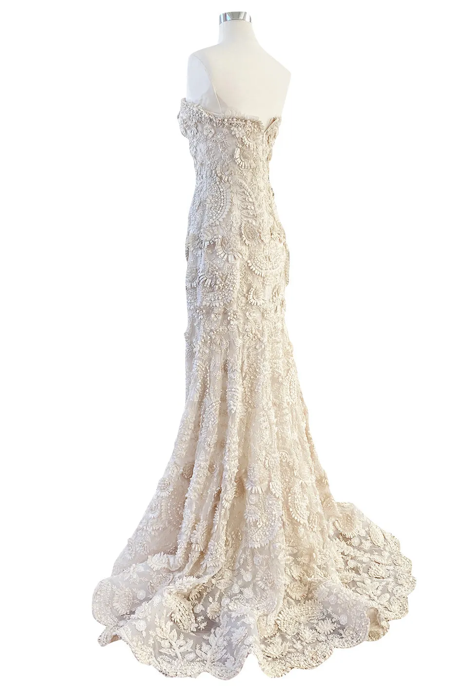 Spring 2008 Oscar De La Renta Embroidered Beaded Ribbon Work Floral Silk Organza Wedding Dress