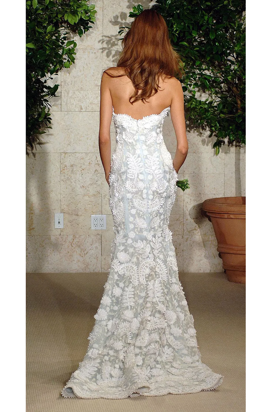 Spring 2008 Oscar De La Renta Embroidered Beaded Ribbon Work Floral Silk Organza Wedding Dress