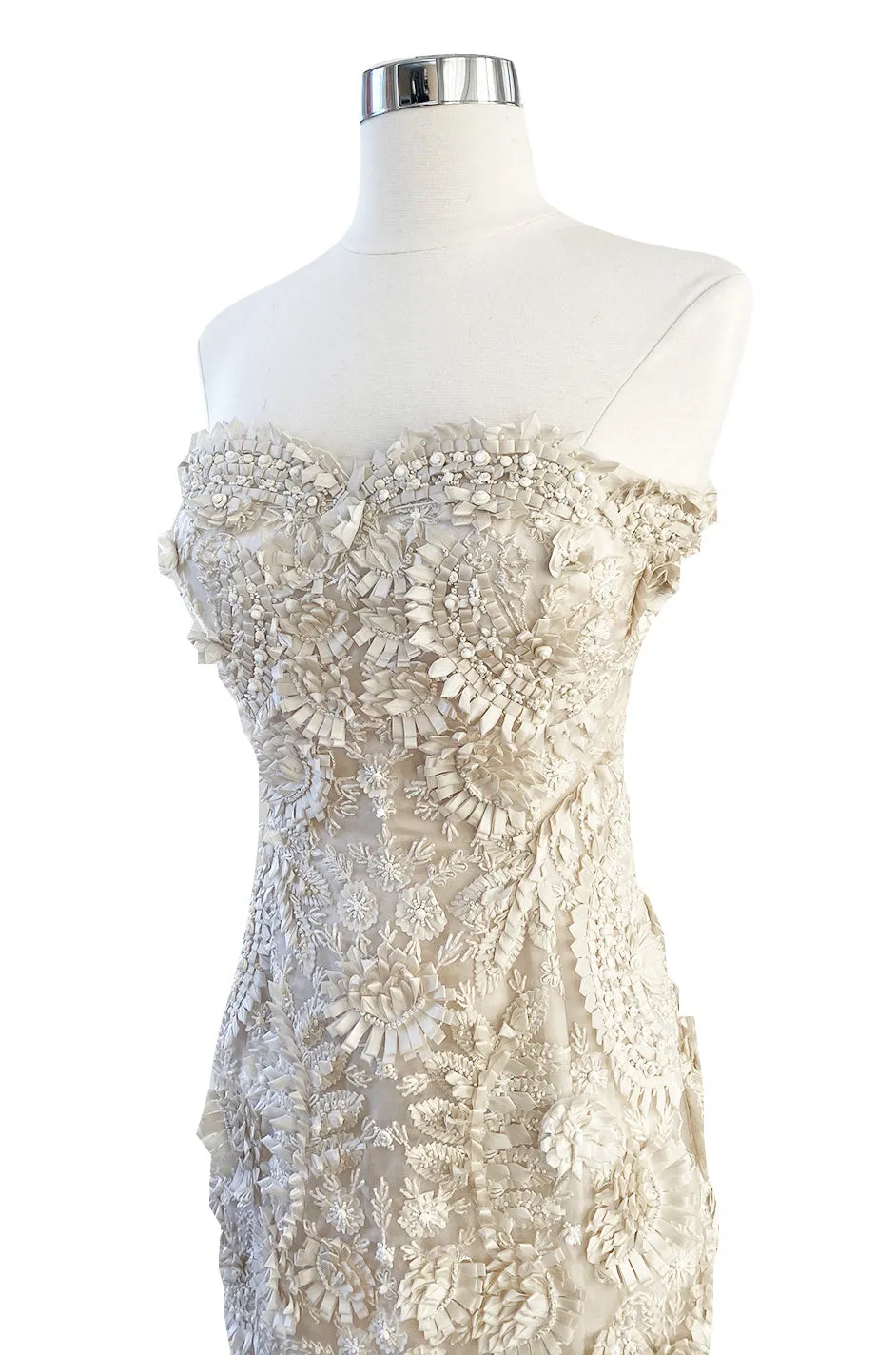Spring 2008 Oscar De La Renta Embroidered Beaded Ribbon Work Floral Silk Organza Wedding Dress