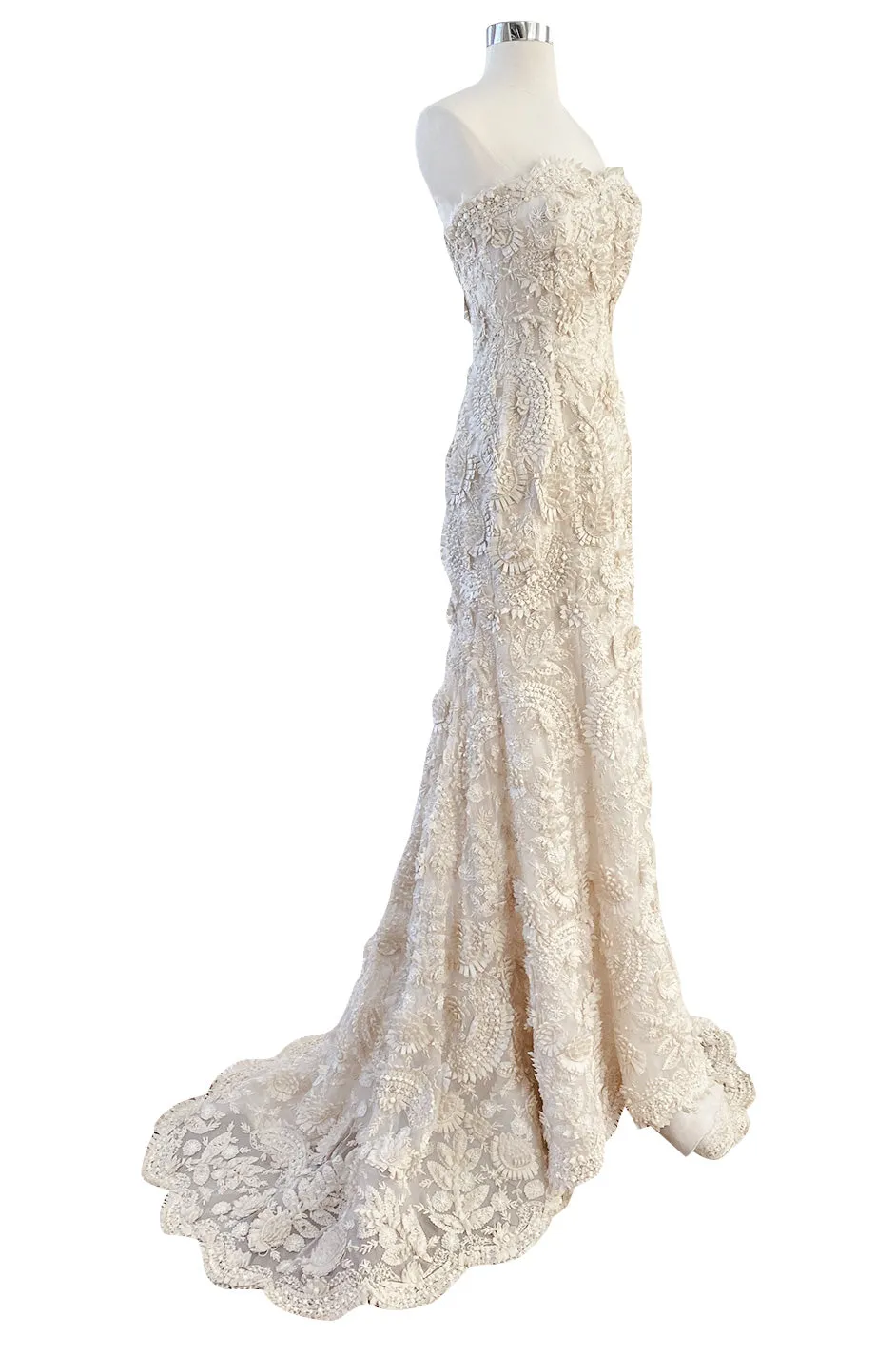 Spring 2008 Oscar De La Renta Embroidered Beaded Ribbon Work Floral Silk Organza Wedding Dress