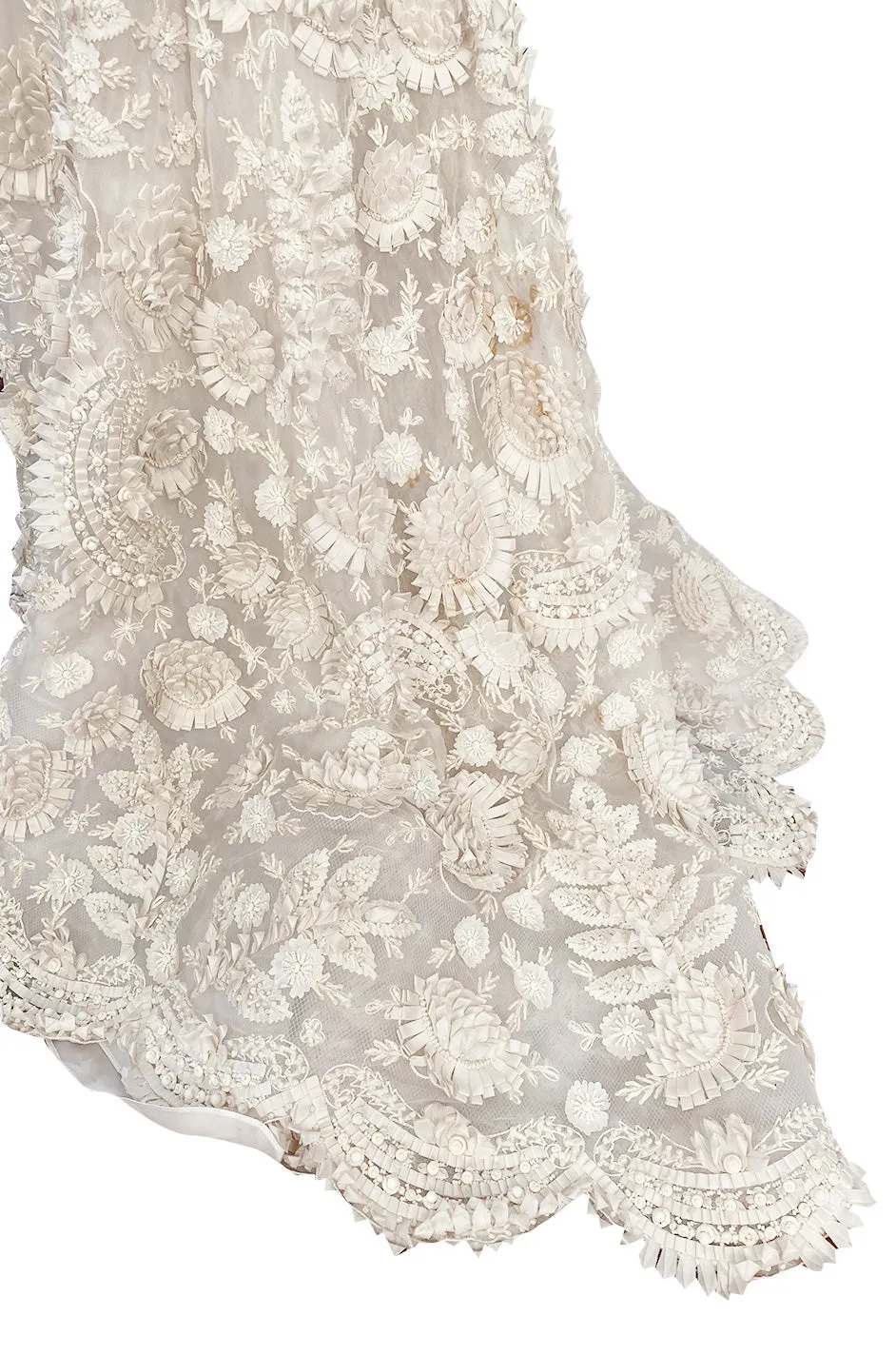 Spring 2008 Oscar De La Renta Embroidered Beaded Ribbon Work Floral Silk Organza Wedding Dress
