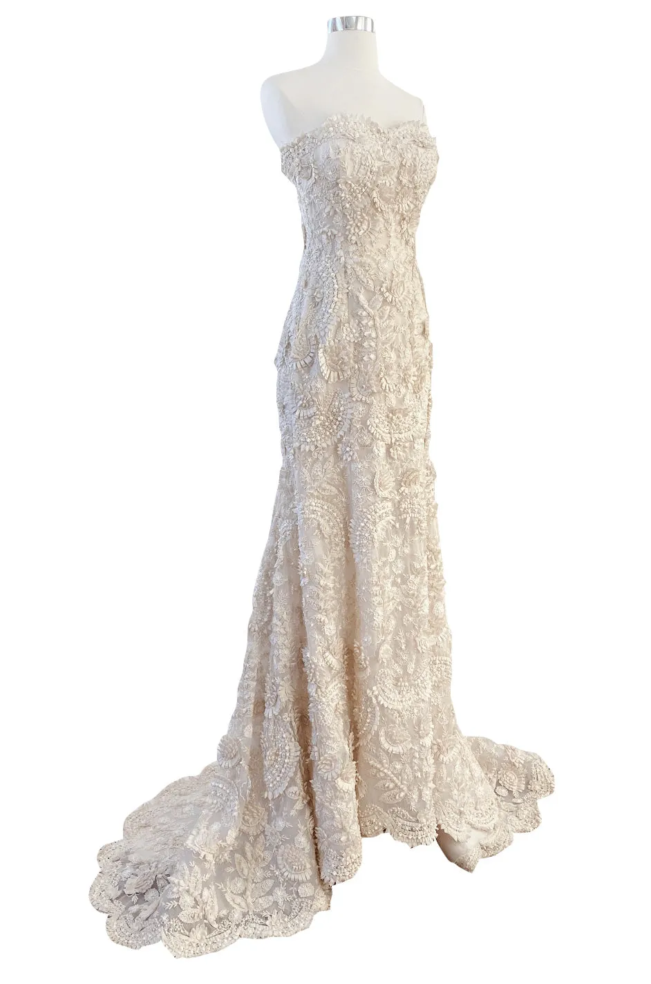 Spring 2008 Oscar De La Renta Embroidered Beaded Ribbon Work Floral Silk Organza Wedding Dress