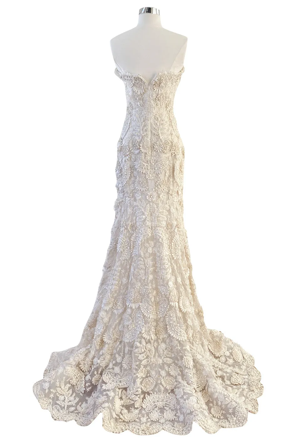 Spring 2008 Oscar De La Renta Embroidered Beaded Ribbon Work Floral Silk Organza Wedding Dress