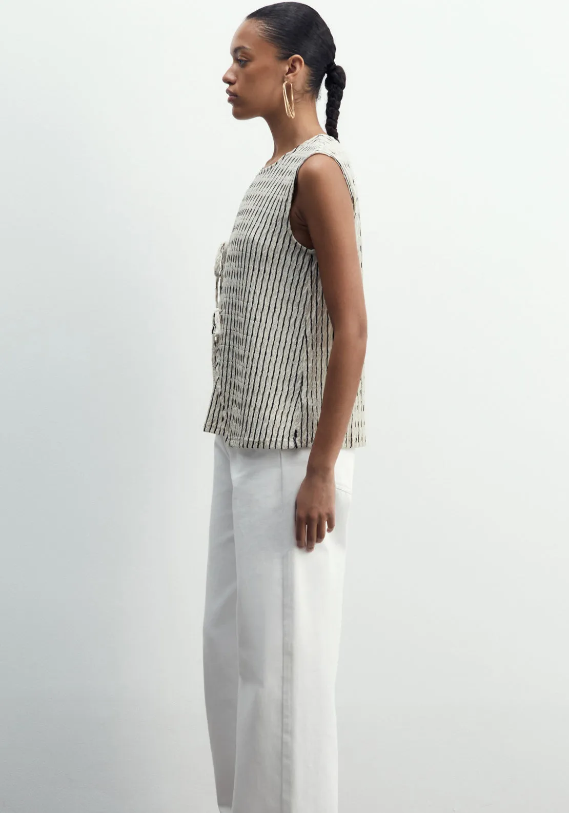 Structured Top - Print Blanc