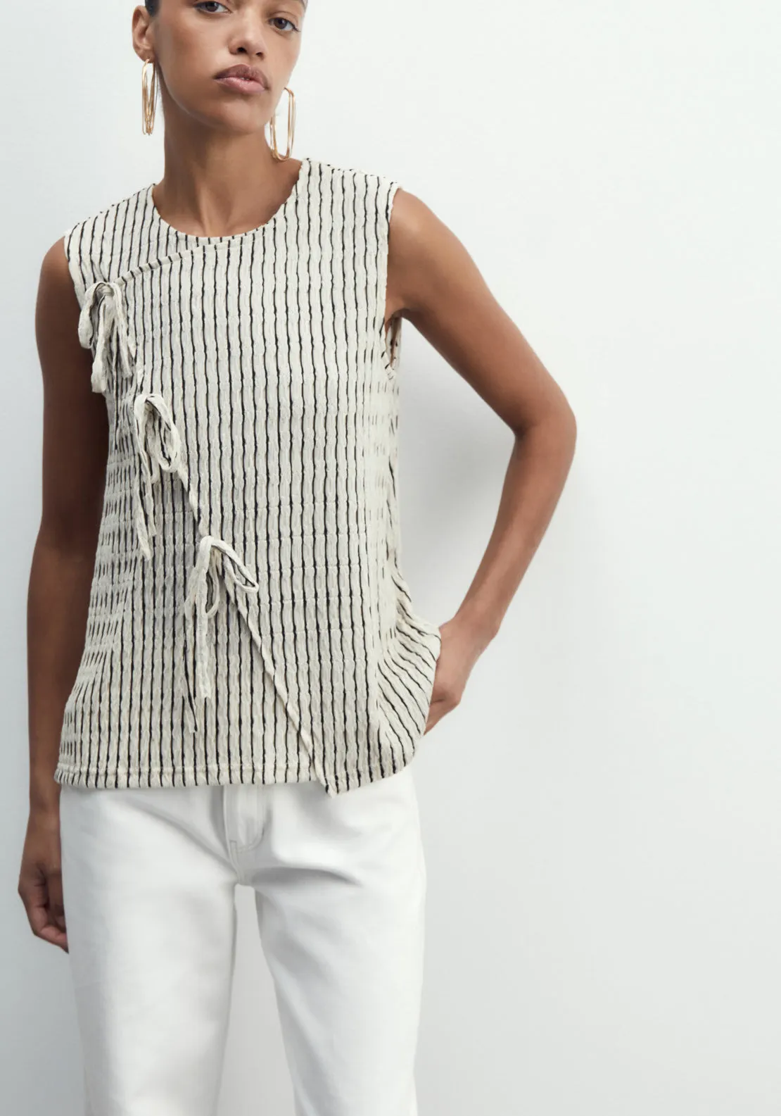 Structured Top - Print Blanc