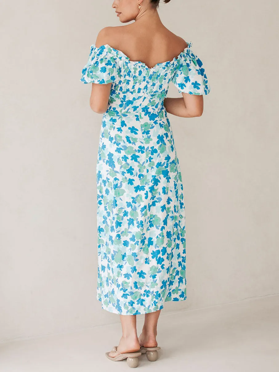 Summer Fresh Floral Charming Off-Shoulder Midi Dress