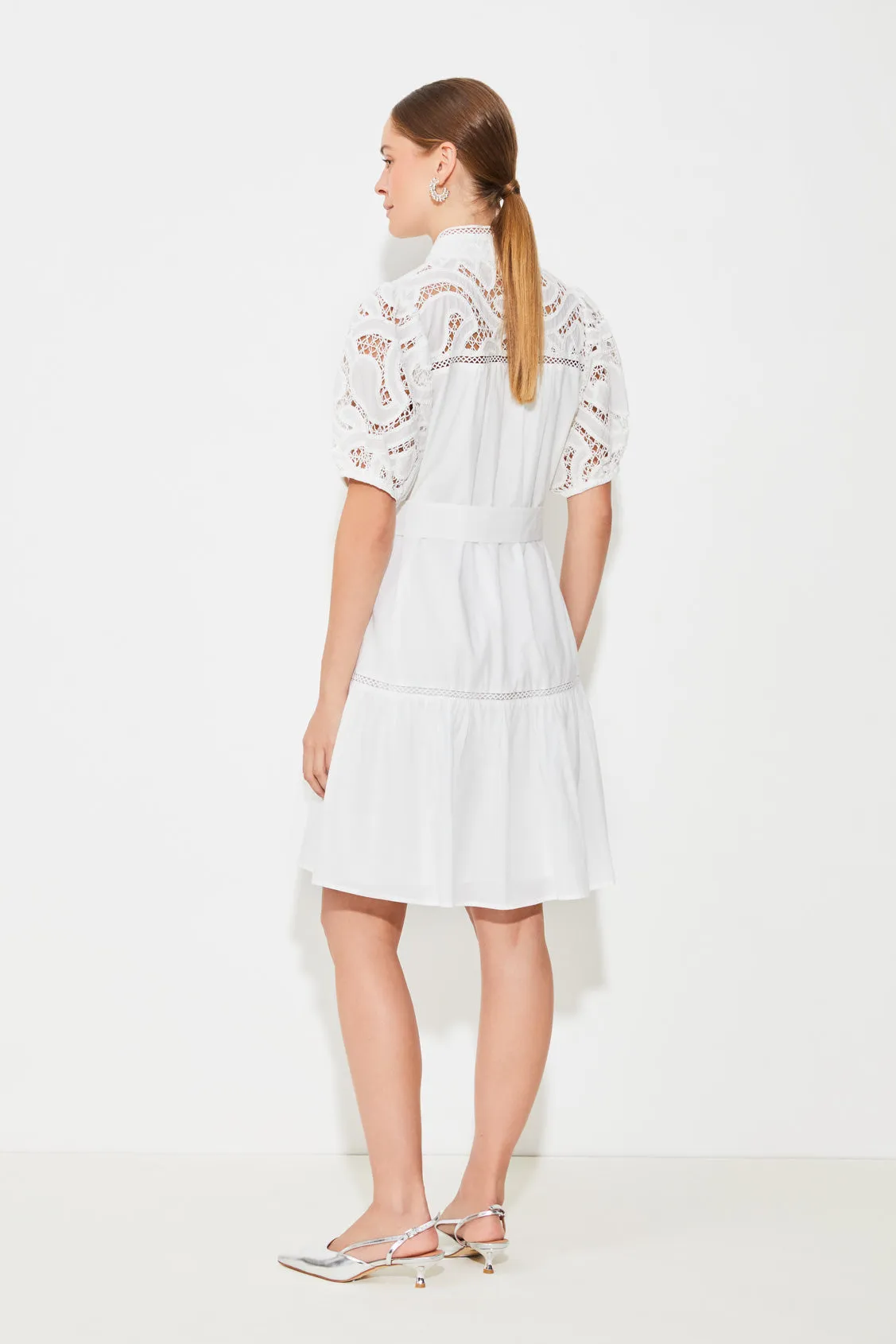 Suncoo Catleya Short White Layer Dress With Lace Sleeves