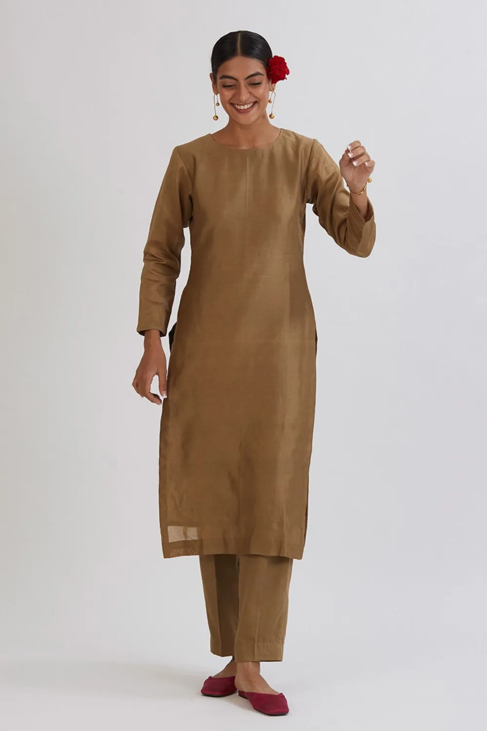 Sunheri Chanderi Kurta Set