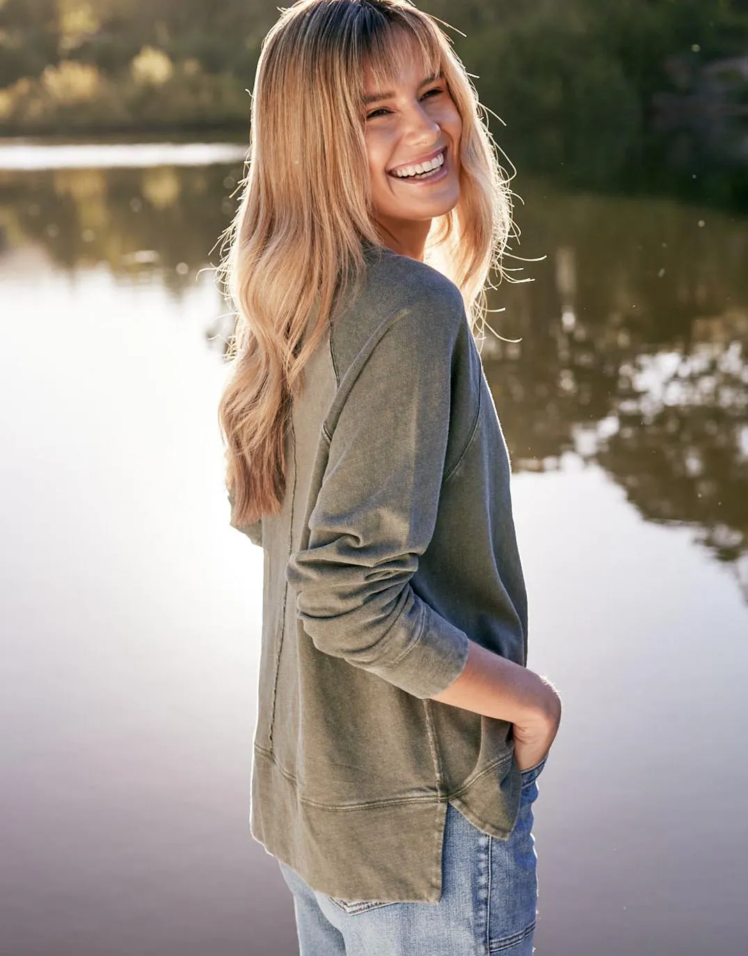 Sunset Throw On Top - Washed Khaki