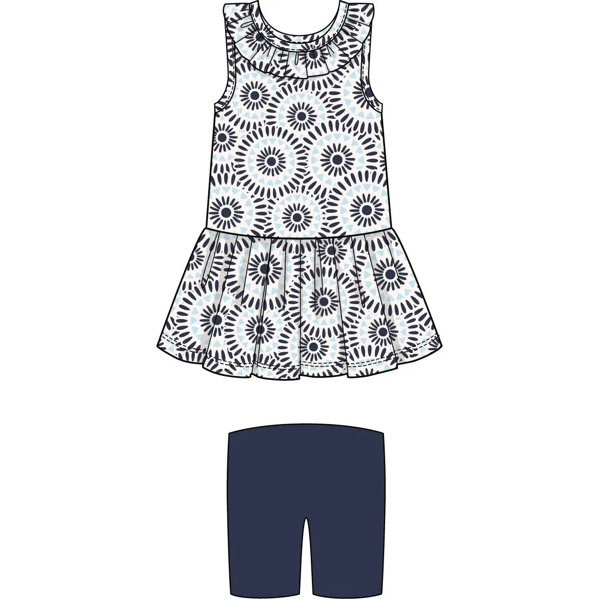 Tangerine Sky Navy Circle Ruffle Tunic with Shorts
