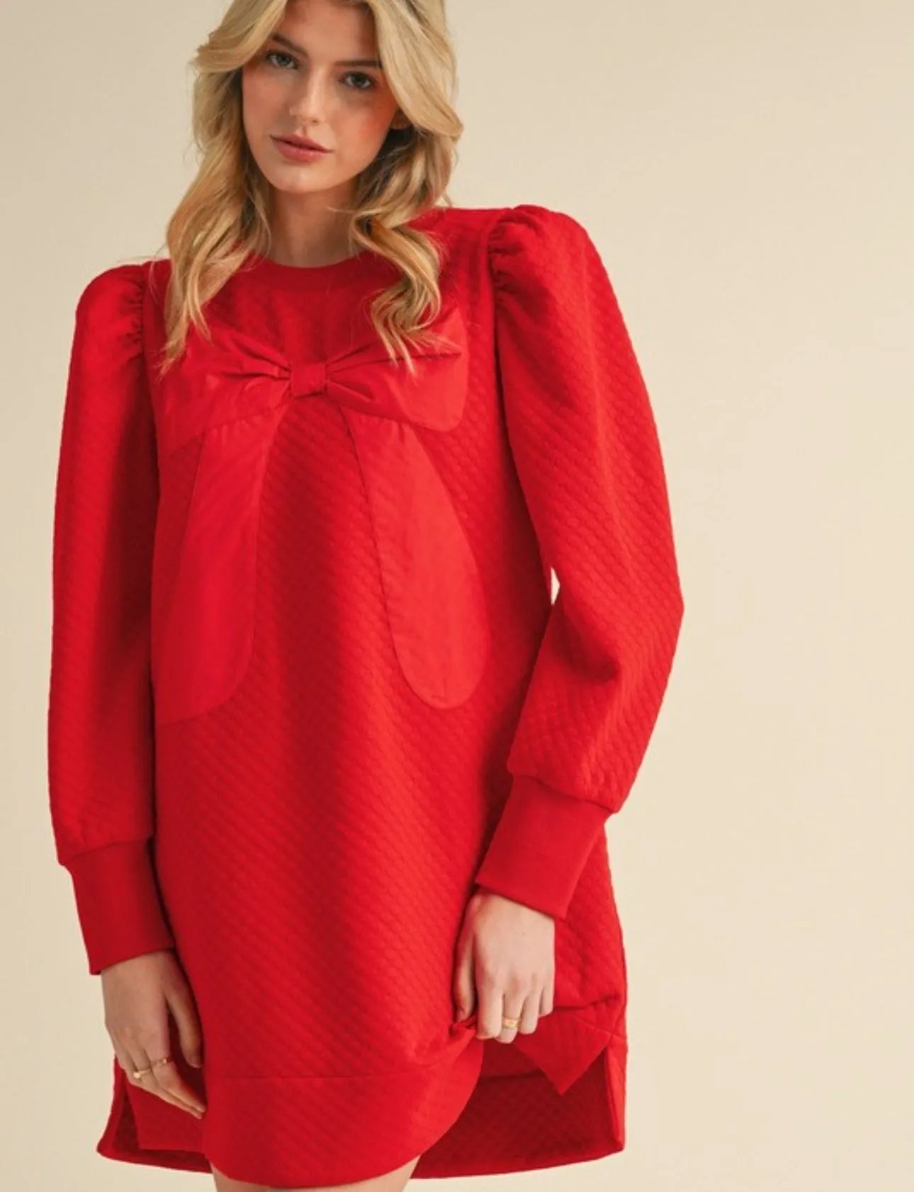 Textured Bow Dress- Fuchsia