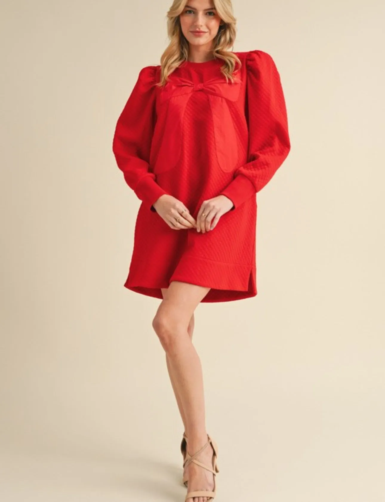 Textured Bow Dress- Fuchsia