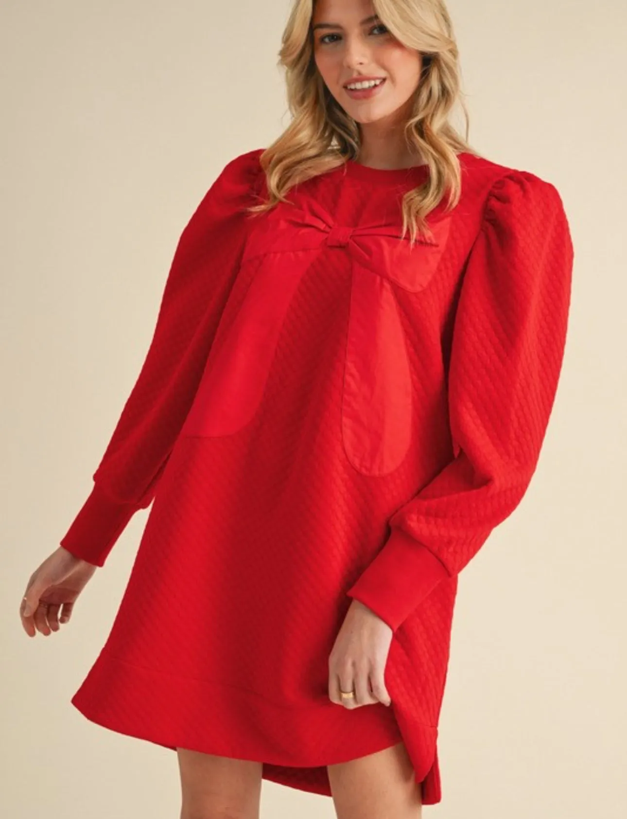 Textured Bow Dress- Fuchsia
