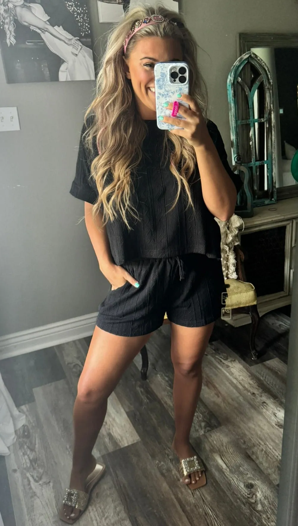 Textured Casual Set [Black]