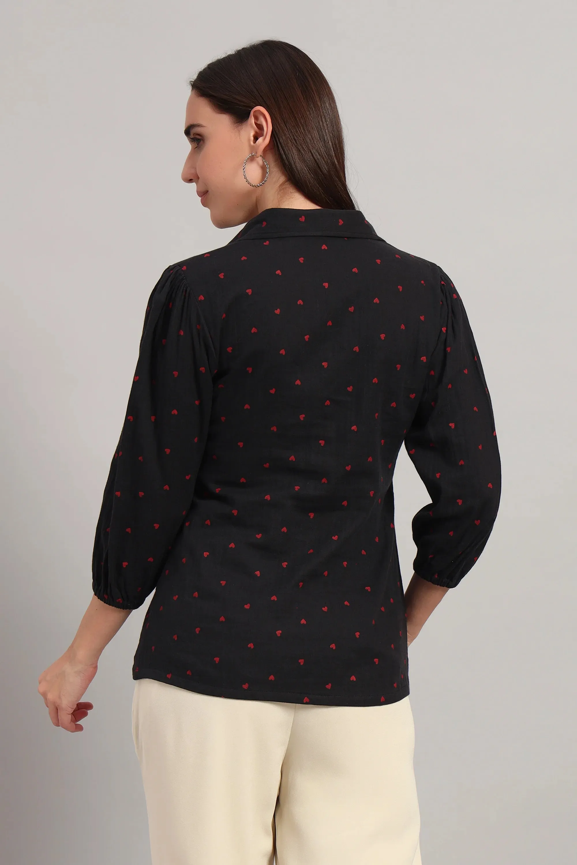 The All-Day Shirt Collar Top, Black Print