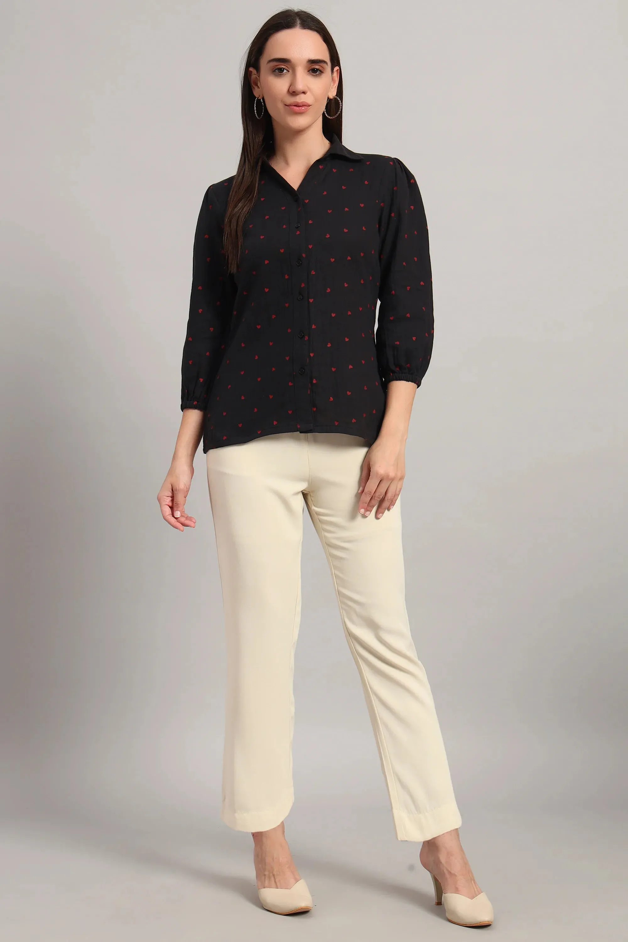 The All-Day Shirt Collar Top, Black Print