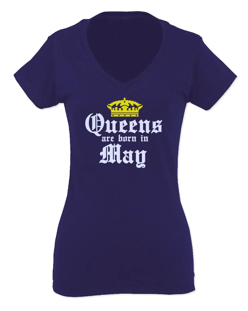 The Best Birthday Gift Queens are Born in May For Women V neck fitted T Shirt