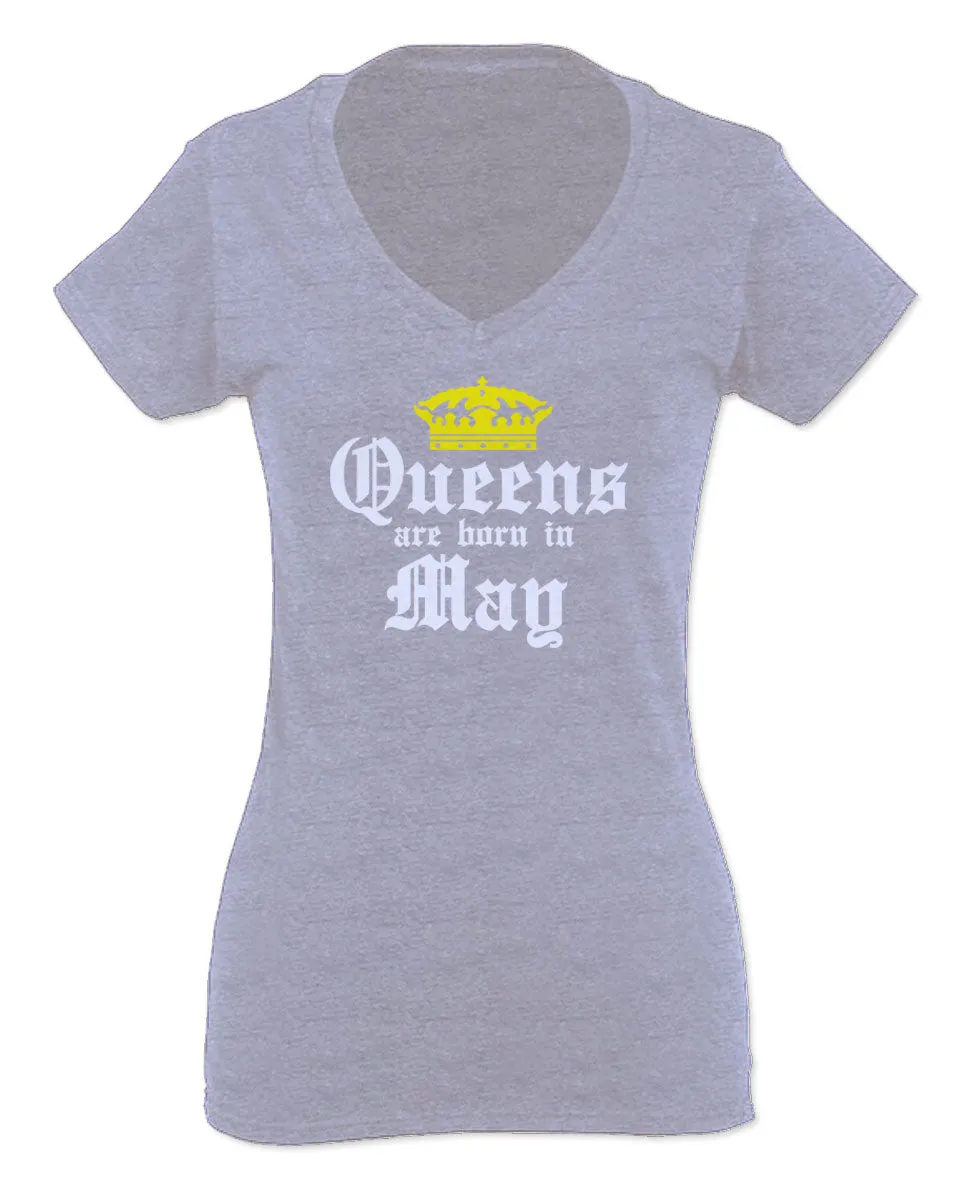The Best Birthday Gift Queens are Born in May For Women V neck fitted T Shirt