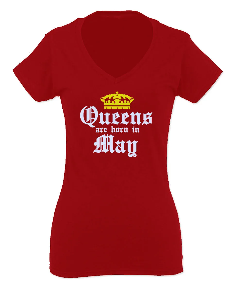 The Best Birthday Gift Queens are Born in May For Women V neck fitted T Shirt