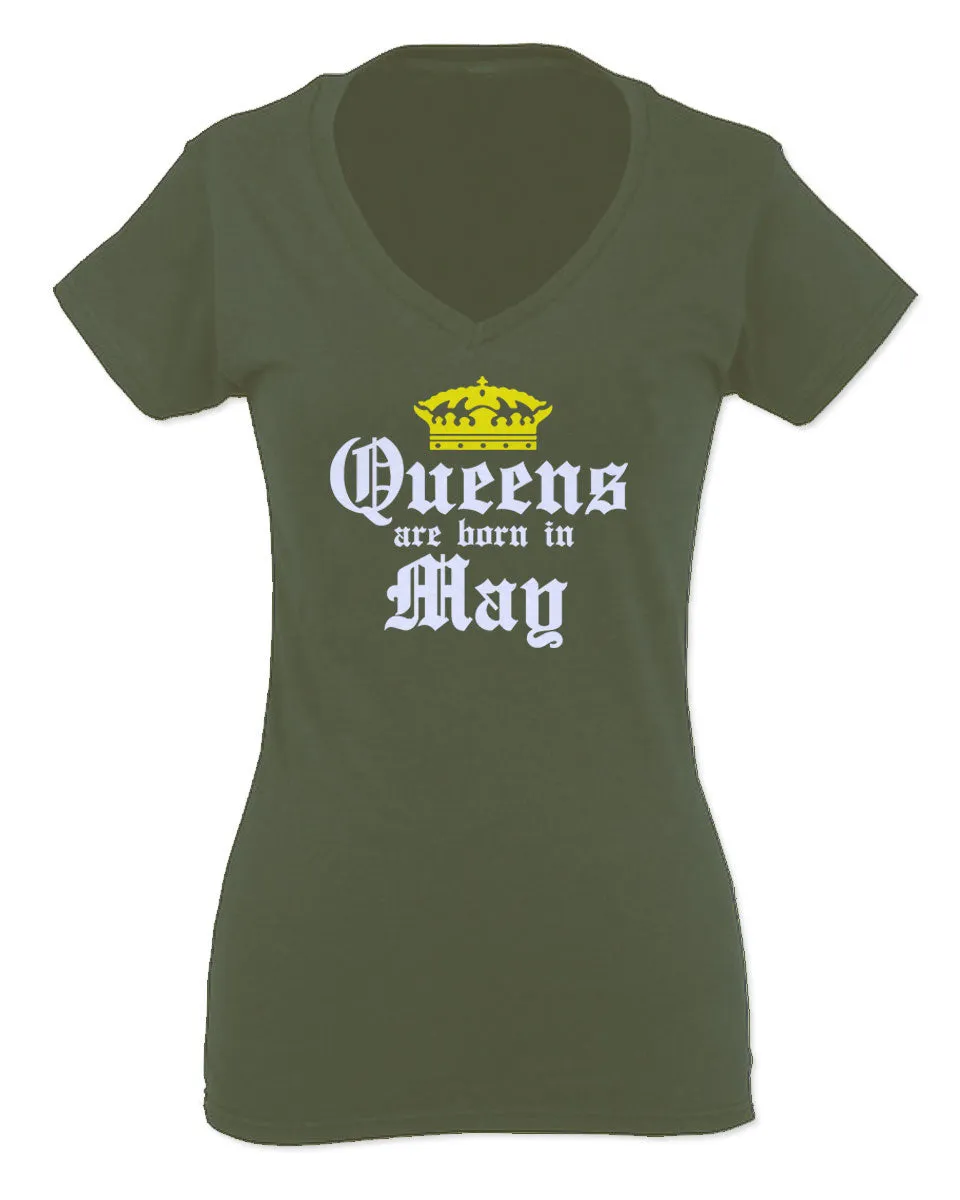 The Best Birthday Gift Queens are Born in May For Women V neck fitted T Shirt