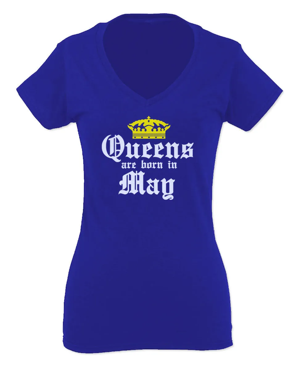 The Best Birthday Gift Queens are Born in May For Women V neck fitted T Shirt