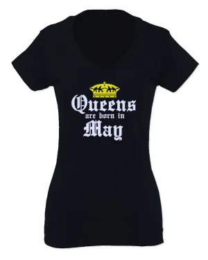 The Best Birthday Gift Queens are Born in May For Women V neck fitted T Shirt