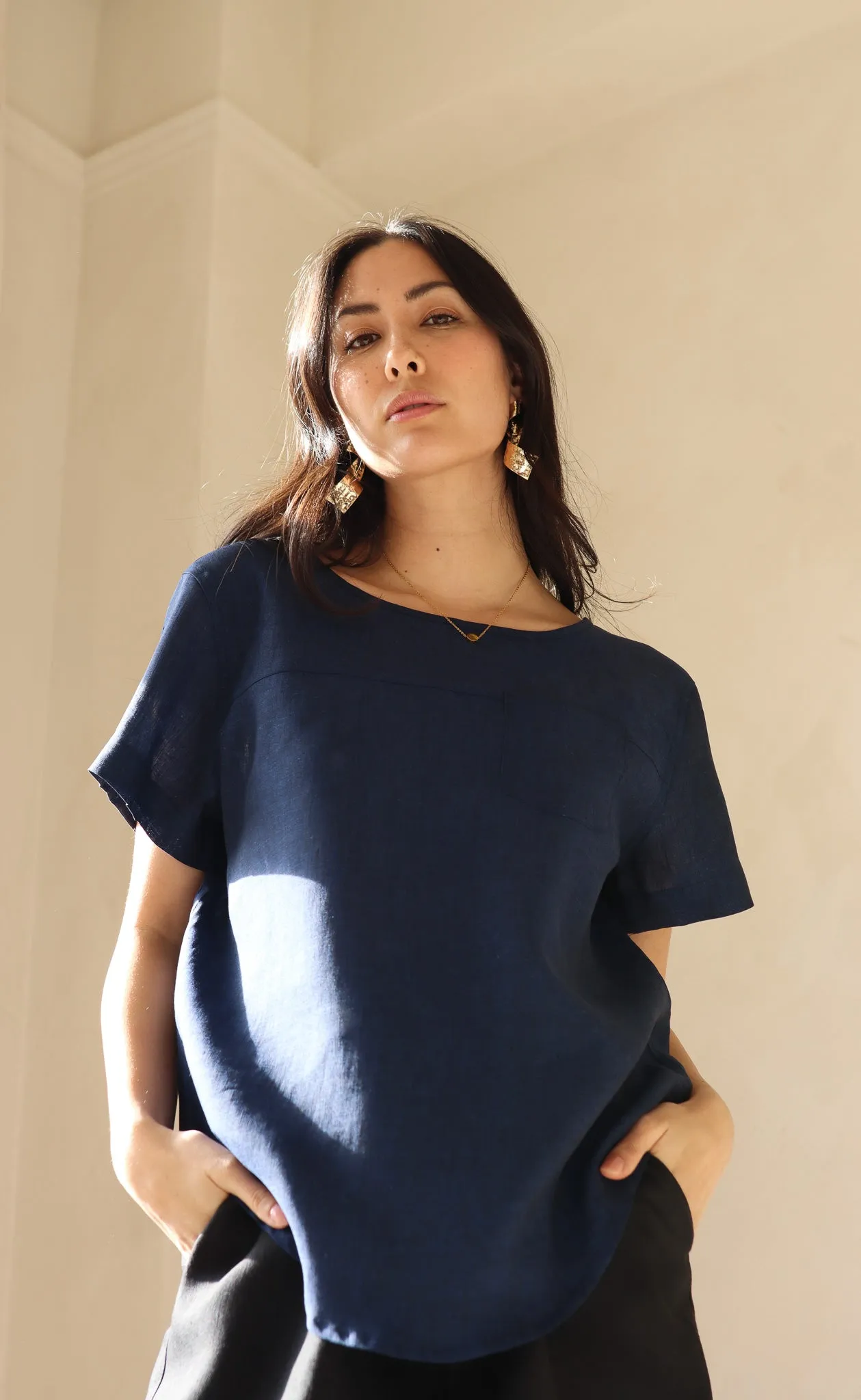 The Friend - Woven Tee - Deep Navy 100% Linen