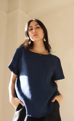 The Friend - Woven Tee - Deep Navy 100% Linen