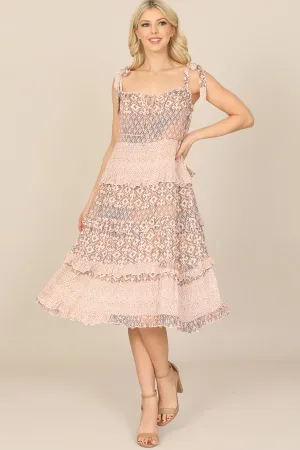 TIE SLEEVE PRINTED RUFFLE DRESS