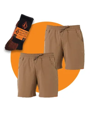 Tradies Rack Elastic Waist Hybrid Short Twin Value Pack - Brindle