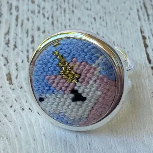 Unicorn Silver Needlepoint Ring
