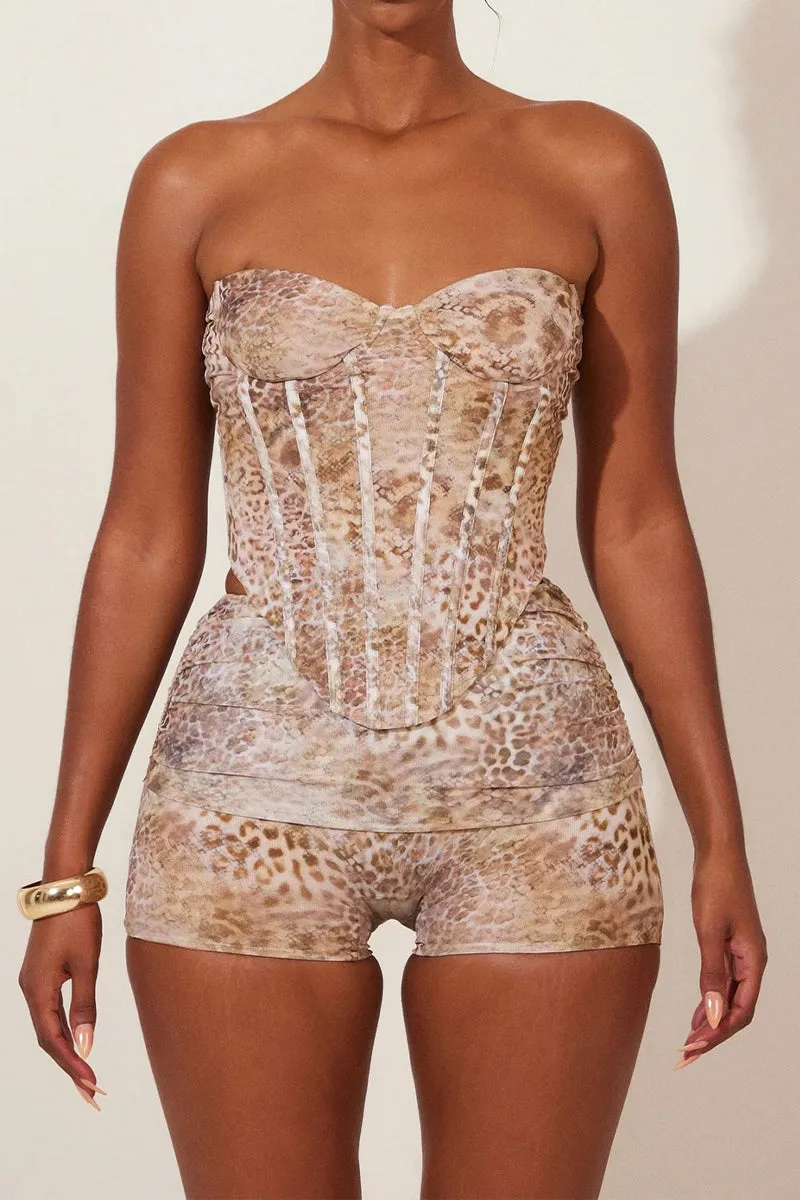 UQ3268 Leopard Corset and Shorts Set