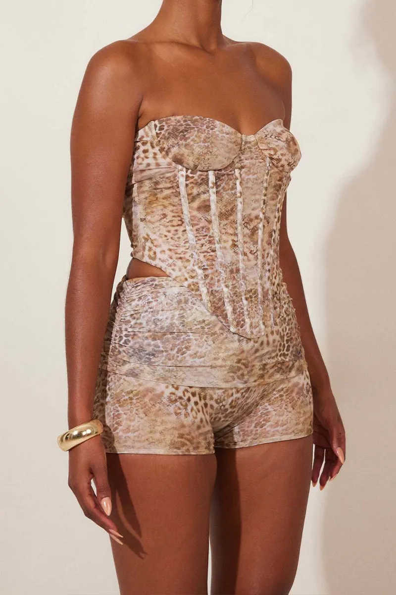 UQ3268 Leopard Corset and Shorts Set