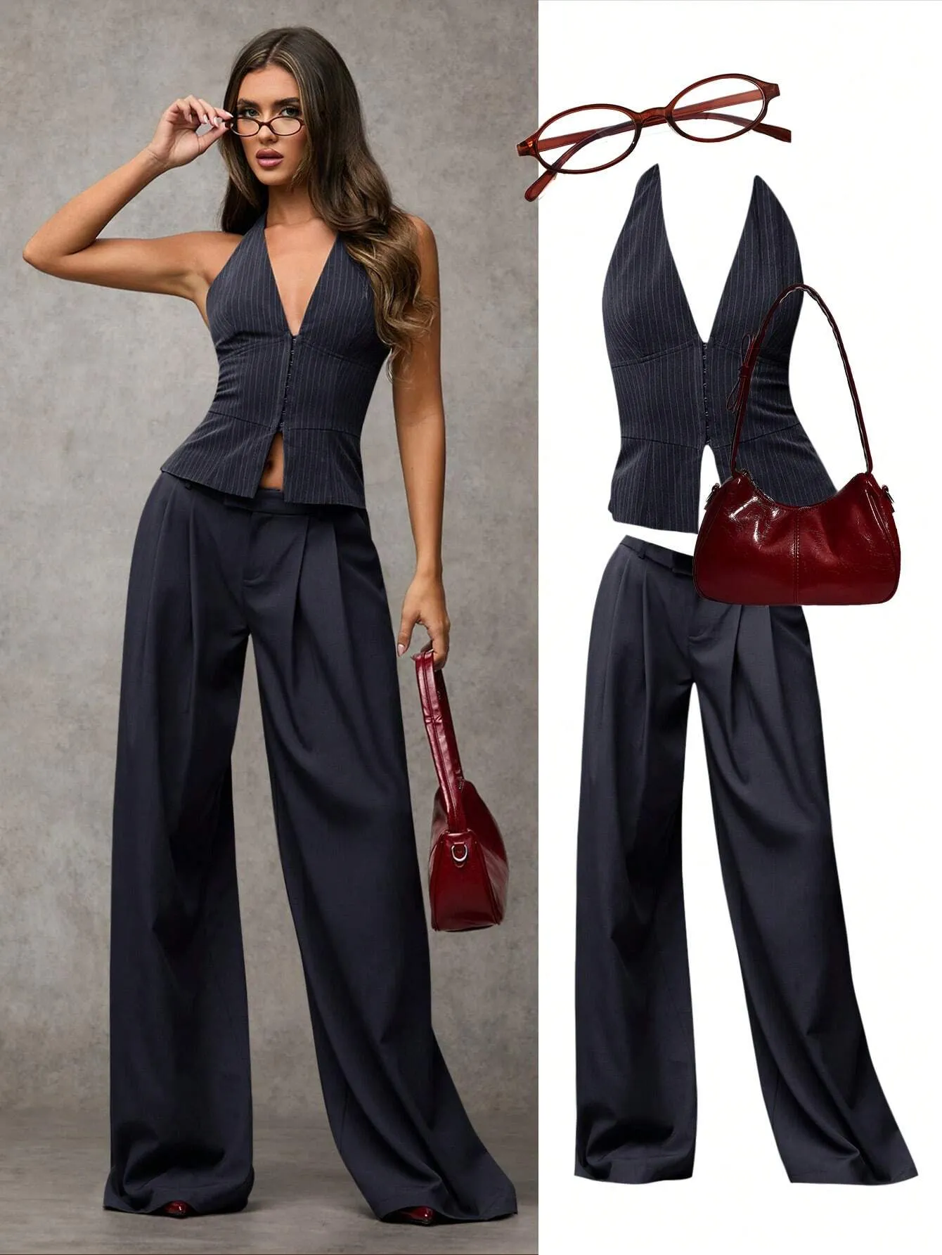 VARELLE | V-Neck Tie-Neck Blazer Vest
