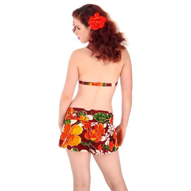 Vintage Womens S Swimsuit Bathing Suit 1970s 2 Piece Bikini Hawaiian Print Halter  Shorts