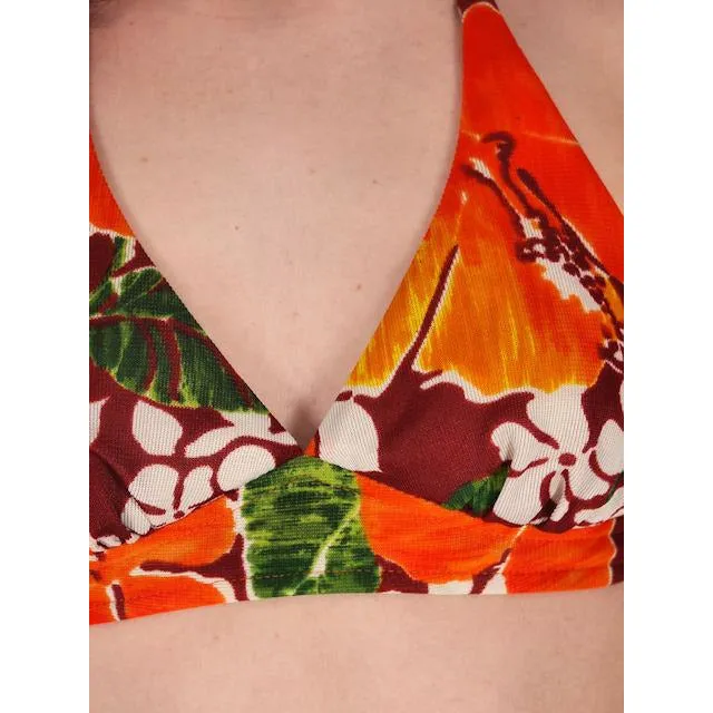 Vintage Womens S Swimsuit Bathing Suit 1970s 2 Piece Bikini Hawaiian Print Halter  Shorts