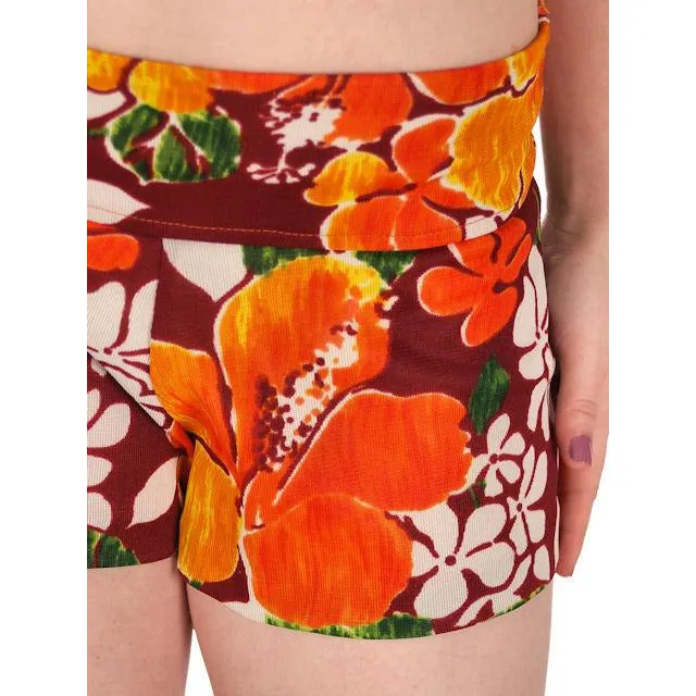 Vintage Womens S Swimsuit Bathing Suit 1970s 2 Piece Bikini Hawaiian Print Halter  Shorts